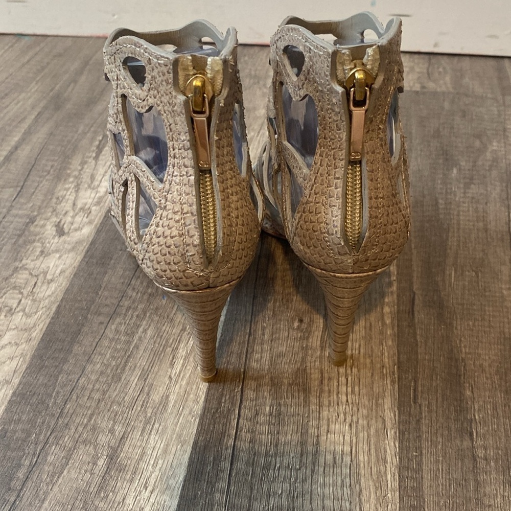 CHRISTIAN DIOR Paradis Python Embossed Leather Sandals Heels 37.5 Grey Cut Out - Picture 7 of 8